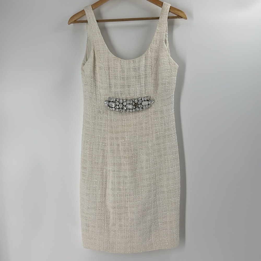 Boston Proper cream tweed boucle knit sheath dress classic - Picture 9 of 16